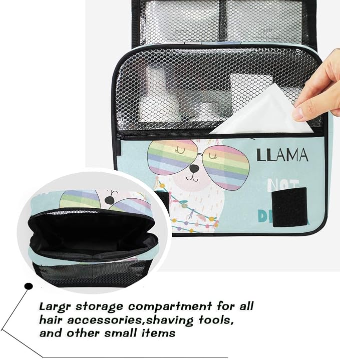 senya Hanging Travel Toiletry Bag Kit Makeup Case Cosmetics Organizer for Men Women (Llama Alpaca Drama)