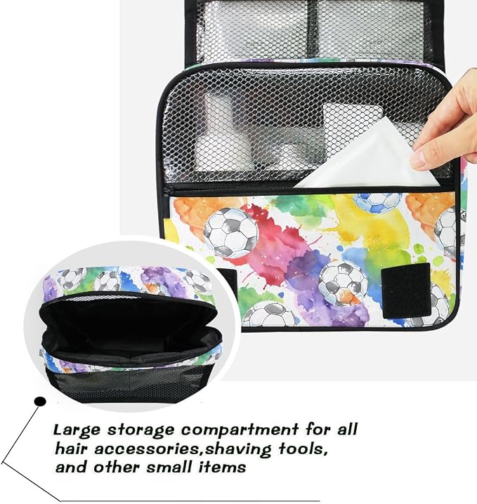 senya Hanging Travel Toiletry Bag Soccer Watercol Kit Makeup Case Cosmetics Organizer for Men Women