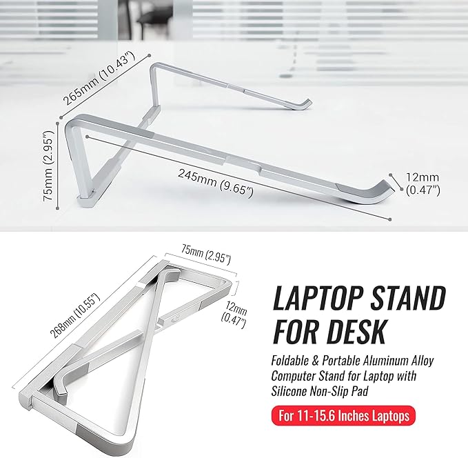 Portable Foldable Aluminum Laptop Holder - Ergonomic Laptop Riser Compatible with 11 to 15.6 Inch MacBook Air/Pro