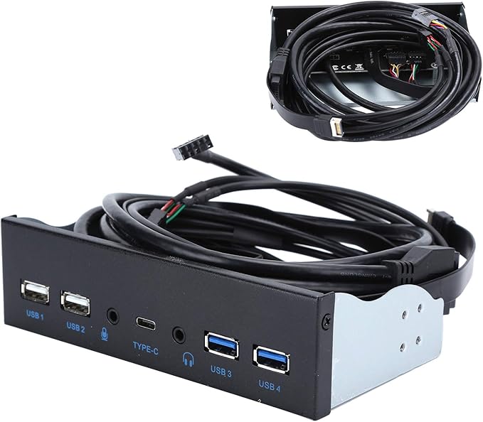 Extra USB Front Panel, USB Hub with 2-Port USB 3.0/2-Port USB 2.0/Audio Output Microphone Input USB C Port, Optical Drive 5.25-inch Panel Computer Expansion Board for Desktop