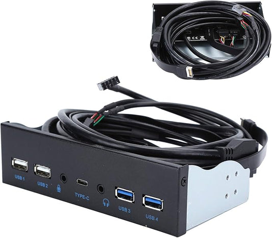 Extra USB Front Panel, USB Hub with 2-Port USB 3.0/2-Port USB 2.0/Audio Output Microphone Input USB C Port, Optical Drive 5.25-inch Panel Computer Expansion Board for Desktop