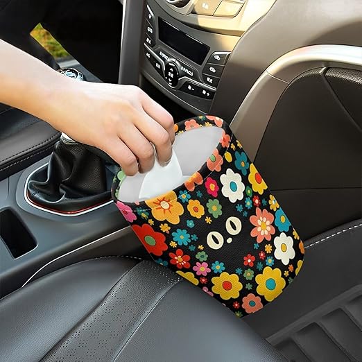 Black Cat Florals Car Trash Can Collapsible Auto Trash Bin Multipurpose Rubbish Holder Christmas Decoration for Front Seat, Back Seat, Floor, Headrest