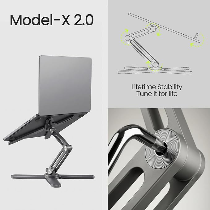 Model-X 2.0 Laptop Stand, Laptop Stand for Desk Adjustable Height, 360 Rotating Laptop Riser Aluminum Portable Foldable Computer Stand for MacBook Pro Air 10–17 inches (Royal Gray)