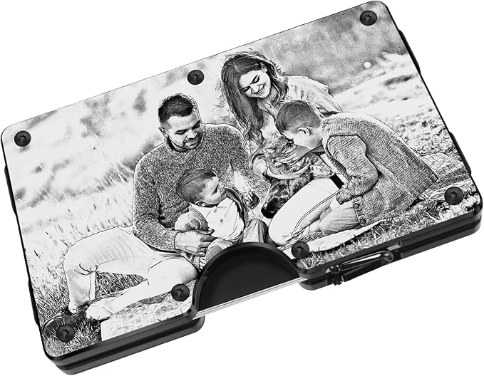 Personalized Son Gifts, Customized Engraved Photo Wallet from Mom Dad Parent, Birthday Wedding Graduation Christmas Adult present , Custom Name Metal Money Clip, Minimalist Aluminum Card Holder