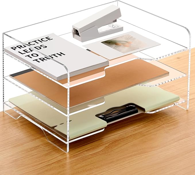SANRUI Acrylic Paper Organizer Letter Tray for Desk, 3 Tier Enlarged File Sorter,Clear File Holder Desktop Shelf Document Storage for School Office Home