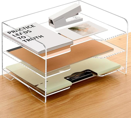 SANRUI Acrylic Paper Organizer Letter Tray for Desk, 3 Tier Enlarged File Sorter,Clear File Holder Desktop Shelf Document Storage for School Office Home