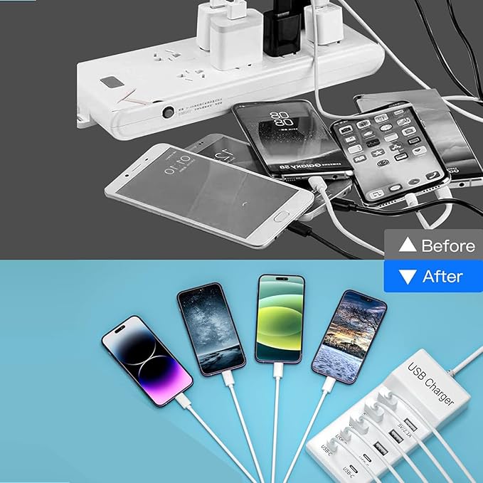 USB C Fast Charger, 10-Port Portable Charging Station, Suitable for Various Devices, Compatible with iPhone, iPad, Samsung, Google, Xiaomi, Huawei and Other USB Charging Devices