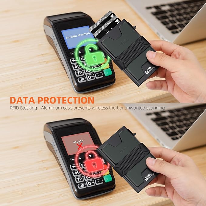 AUTLEY Airtag Wallet for Men, Slim Wallet with Airtag Holder, Aluminum RFID Blocking Pop Up Card Wallet with Cash Band (Black)
