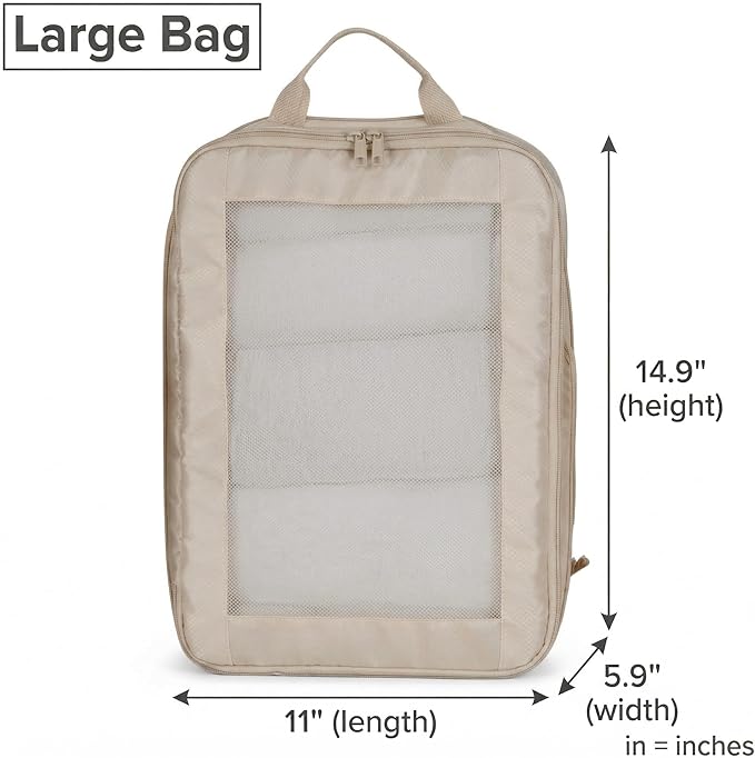G-FORCE 3PC Compression Mesh Mid-Rectangular Packing Cube Set Stone Color | Space Saver Travel Organizer | Luggage Compression Cubes
