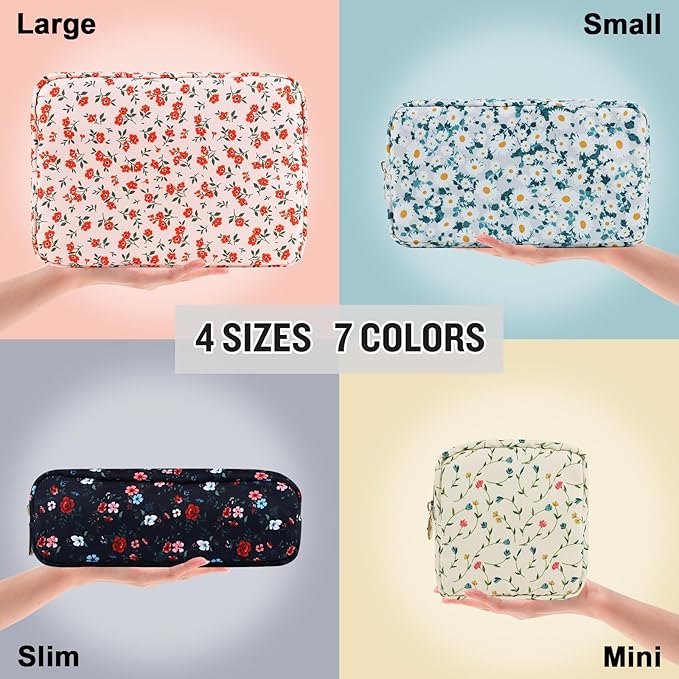 Nylon Large Floral Makeup Organizer Bag, Preppy Big Cute Flower Cosmetic Zipper Pouch Multi-compartment with Dividers, Waterproof Toiletry Make Up Brushes Bag Travel Essentials for Women(Pink-Floral)