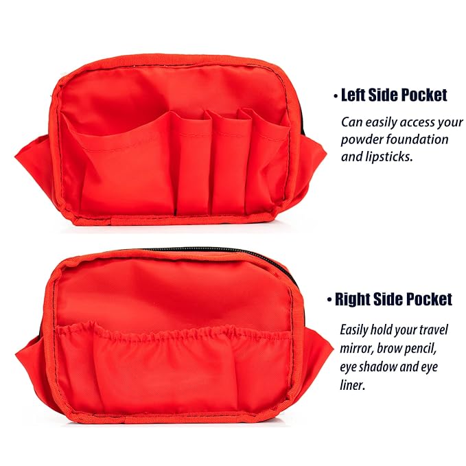 Hekyip Rectangular Beauty Bag, Small Travel Makeup Bag for Purse, Portable Waterproof Cosmetic Pouch for Ladies Women (Rectangular Inner Red)