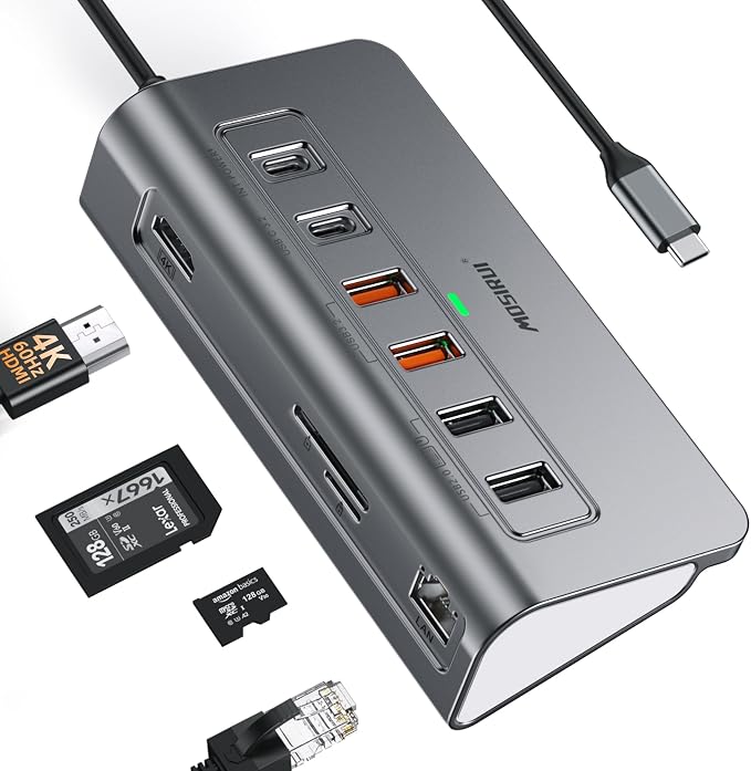 USB C Hub Ethernet,10-in-1 USB C Docking Station with 4K@60Hz HDMI,1Gbps Ethernet, PD 100W,Type C & 2 USB A 3.2 10Gbps, 2 USB A 2.0, SD/TF, Aluminum USB Hub for Laptop,PC, iPhone 17/16,Mac