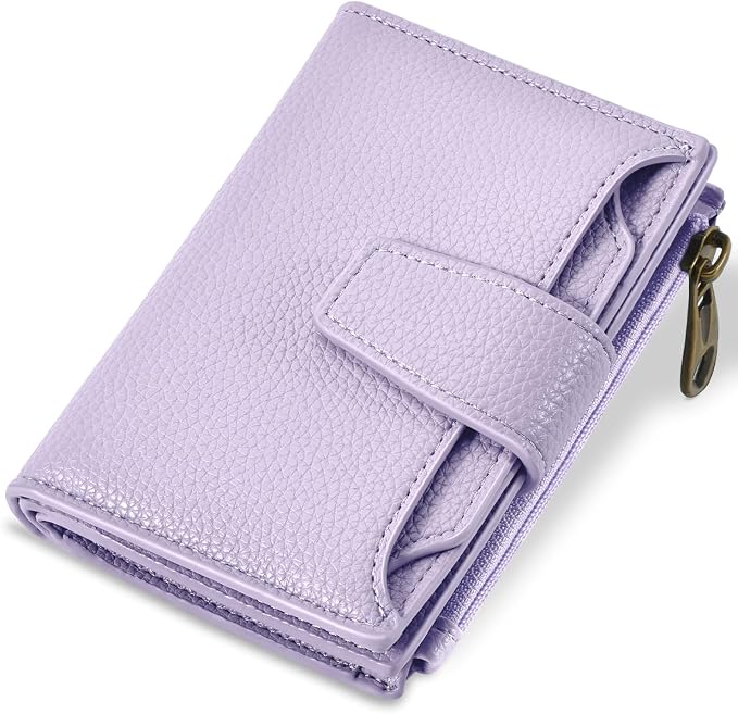 Airkit Small Wallet Women RFID Blocking Soft Leather Bifold Compact Card Holder Wallet for Women with Zipper Coin Pocket 4 ID Window