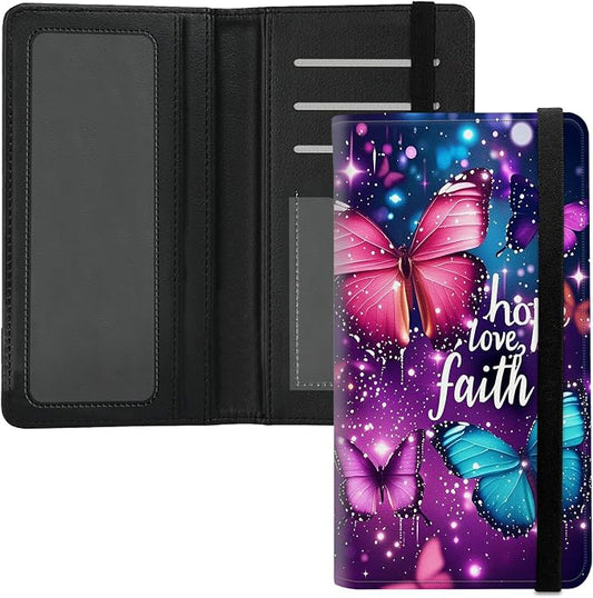 Premium PU Leather Checkbook Cover for Men & Women,RFID Blocking Slim Check Book Holder with Duplicate Check Divider & Pen Holder,Fits Standard Personal Checks,Butterfly Vine Rose Red