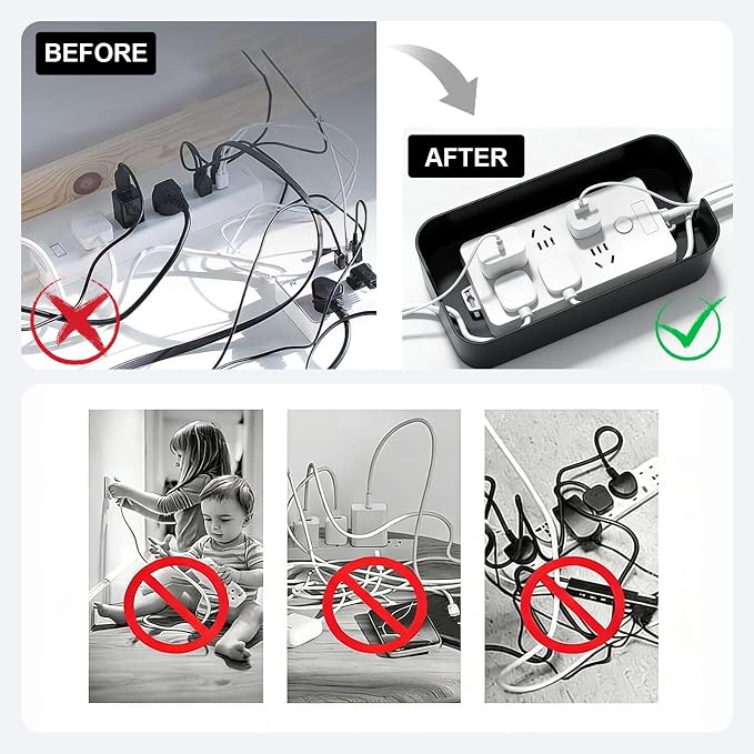 Vehamljyn Cable Management Box Wire Organizer for Home Desk Power Strip Hiding (Black)