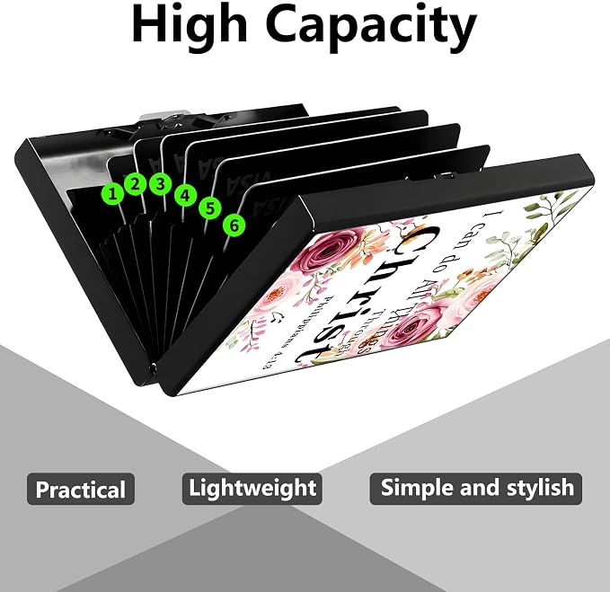 Credit Card Holder Philippians 4-13 Design Mini RFID Blocking Aluminum Wallet Slim Metal Hard Cover Shell Travel Wallet ID Cases Small Credit Cards Case Business Cards for Women Men Girls