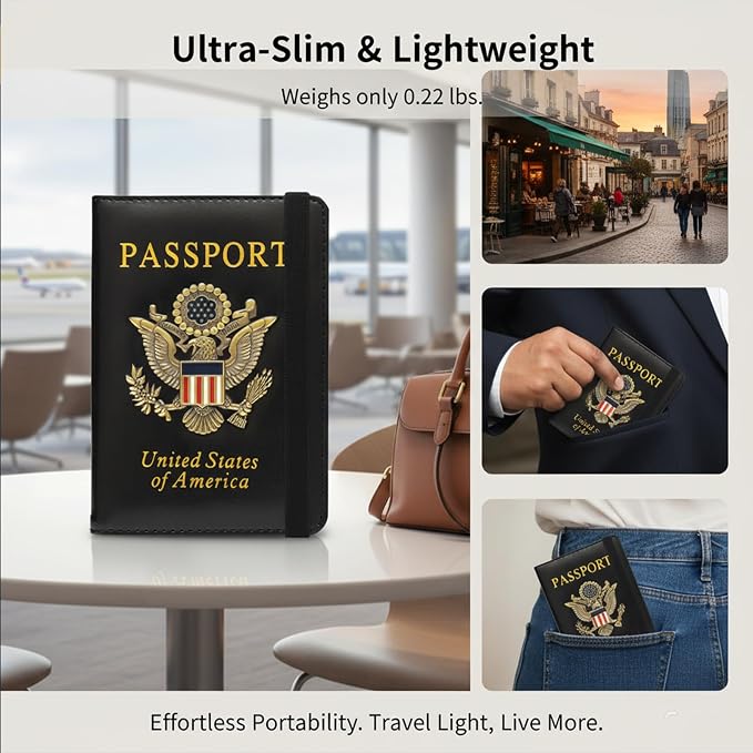 RFID Passport Holder for Travel, Leather Passport Cover RFID Blocking, Slim Durable Passport Wallet Organizer for Men Women, Travel-Friendly Case (Pink)
