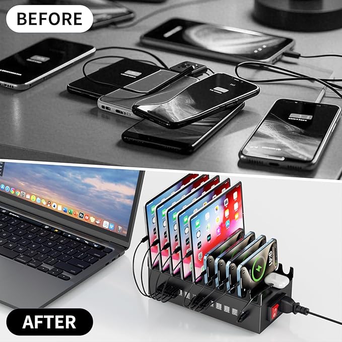 300W USB Charging Station, 22-Port Desktop Fast Charger Station for Multiple Devices, Organizer Charging Dock with Intelligent Protection for iPhone, iPad, Tablets and More