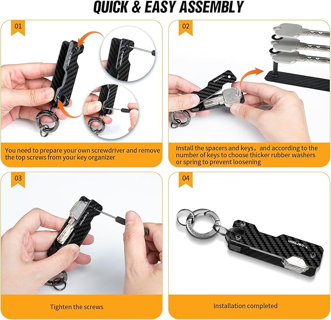 T-carbon Carbon Fiber Key Organizer, Mens Compact Key Holder Key Case for Key Chains Car Keys, Minimalist Keychain Holder Pocket-Sized, Secures 2-6 Keys