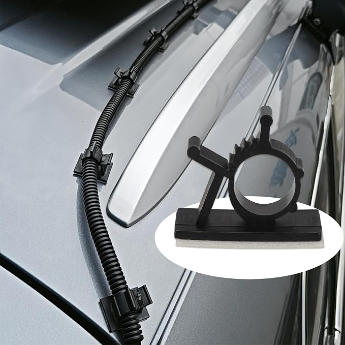Baomain 20-Pack Adjustable Adhesive Cable Clips,Nylon Wire Management Clamps for 12.6-15.4mm (0.5-0.61") Diameter Cords,Reusable Stick-on Cord Organizer for Automotive and Home Office - Black