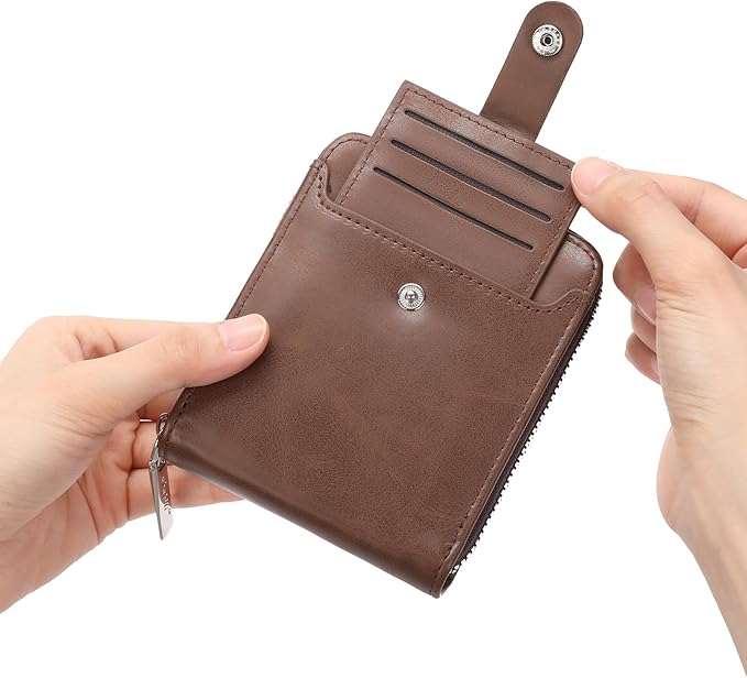 Zipper Wallet for Men Leather Bifold Pocket Wallets RFID Blocking Zip Coin Credit Card Wallets -Big Capacity For Travel