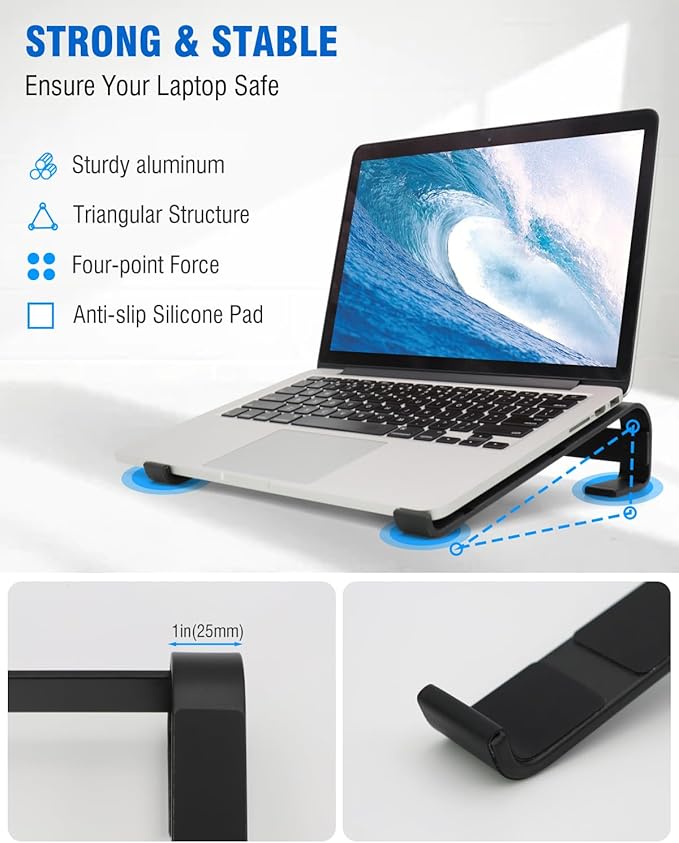 Laptop Stand for Desk, Ergonomic Aluminum Laptop Riser, Ventilated Notebook Stand Compatible with MacBook Air Pro, Dell XPS, HP, More 11-17.3 Inches, Work from Home (Black)
