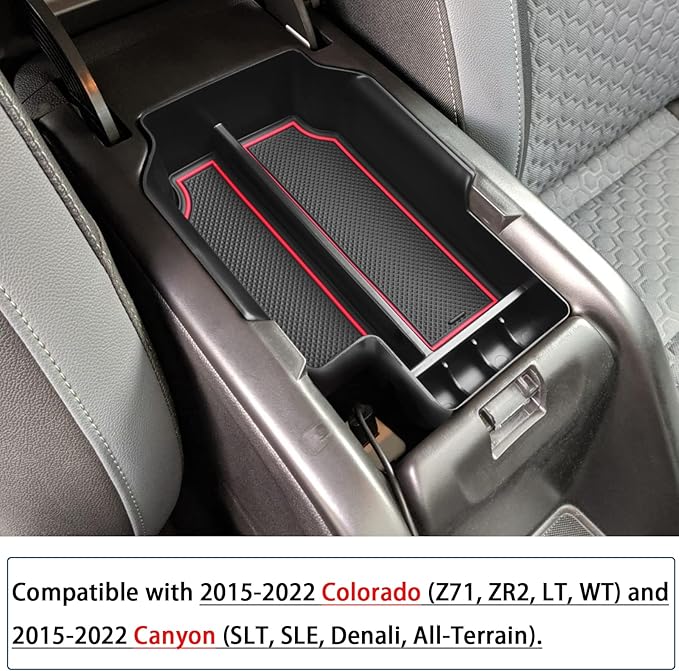 RUNROAD Center Console Organizer Tray Compatible with Chevy Colorado/GMC Canyon 2015 2016-2020 2021 2022 Accessories, Insert ABS Secondary Storage Box Armrest Tray Coin Holder Red