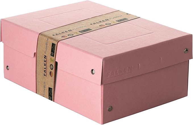 FALKEN Original PureBox Pastel, Made in Germany, 100 mm high, DIN A5, pink, storage box with lid made of sturdy cardboard, vegan gift box, transport box, all-purpose box