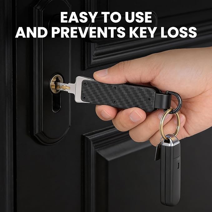 Key Organizer – Minimalist Metal Key Holder for 1-5 Keys, Compact Keychain with Clip, Noiseless & Sleek Design for Men and Women (Carbon Fiber)