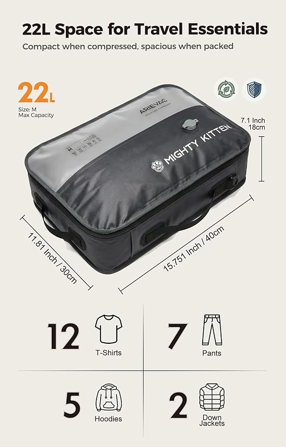 IKYWT Travel Vacuum Seal Bag with Pump, 21L Compression Packing Cube Kit with 270° Zipper, Reusable Waterproof Vacuum Storage for Carry-On & Small Checked Luggage (1-Pack)
