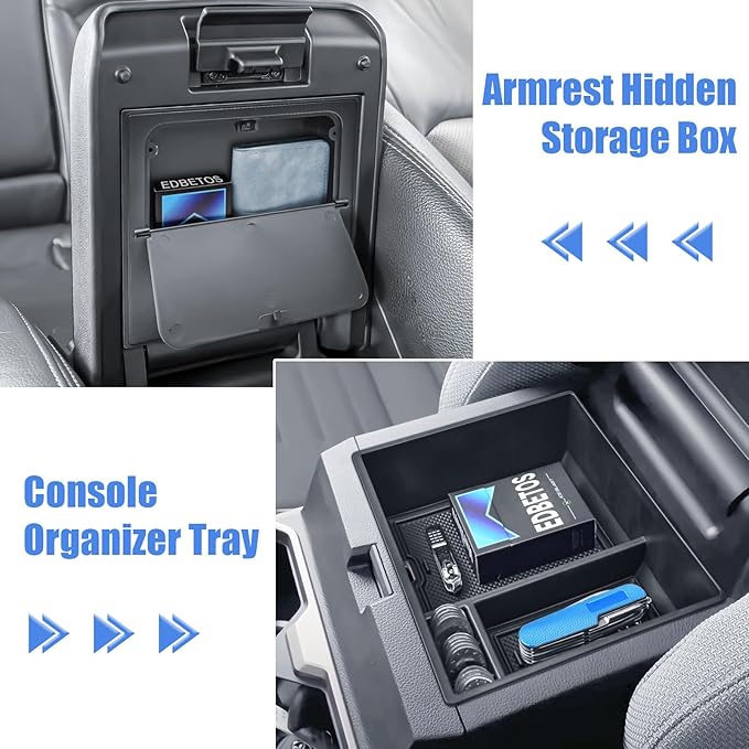 EDBETOS 2PCS 2026 4Runner Center Console Organizer for 2025 2026 Toyota 4Runner (6th Gen) Accessories Insert Tray, Armrest Hidden Storage Box Secret Compartment Press to Open and Close,ABS Black