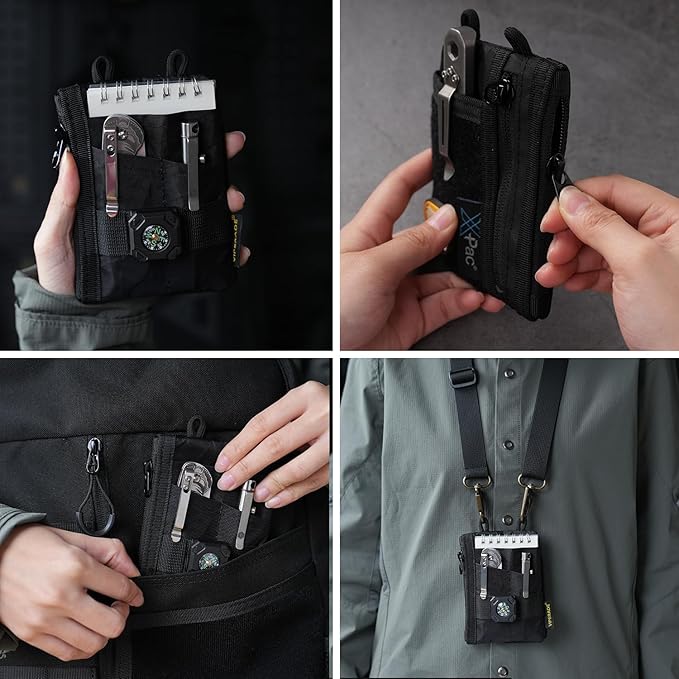 VIPERADE VE18-S Small EDC Pouch, Mini EDC Pocket Organizer for Men, EDC Pocket Organizer, 3 Slots with 2 Zipper Pockets Multitool Pouch
