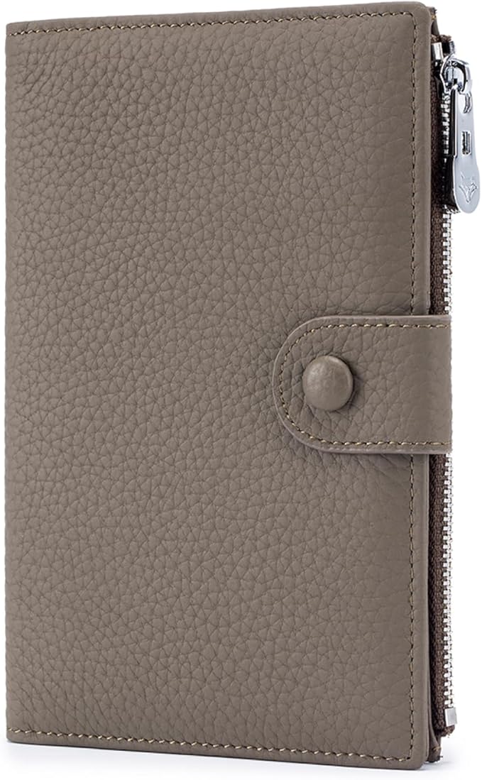 Genuine Leather RFID Blocking Passport Holder Wallet, Multi-Functional Travel Document Organizer with SIM Card Slots (Dark Khaki)
