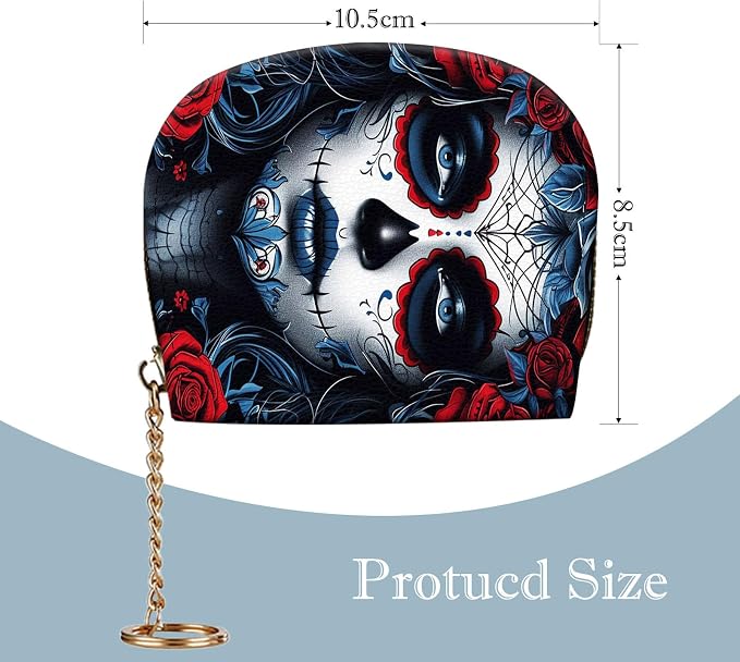 Women's Slim RFID Wallet – Compact Leather Card Holder Wallet for Women, 9 Card Slots RFID Blocking Credit Card Organizer, Small Travel Wallet - Sugar Skull Woman