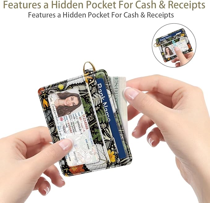 Slim Minimalist Front Pocket RFID Blocking Credit Card Holder Small Wallet Cute Card Cases for Women,Dried Flowers