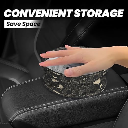 Vintage Sun Moon Stars Car Trash Can Collapsible Garbage Can,Hanging Trash Bag Water Proof with Suitable for Storage for Car Interiors,Home