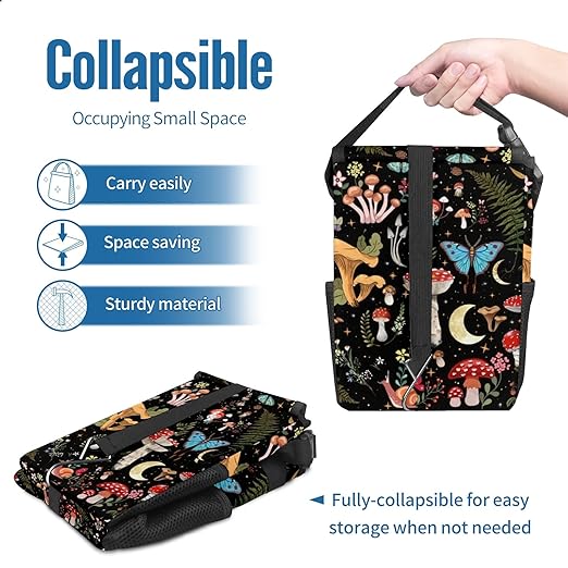 Car Trash Can with Lid Vintage Mushroom Ferns Floral Collapsible Reusable Leak-Proof Auto Garage Bag,Hanging Vehicle Car Accessories Interior Car Organizer