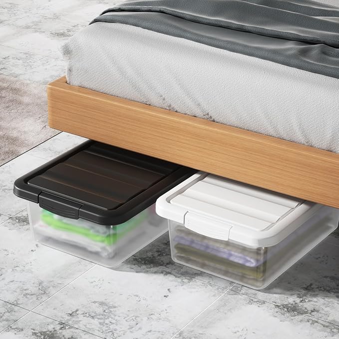 14 Quart Stackable Plastic Storage Bins with Lids, Container to Organize Shoes and Crafts on Closet Shelves, Garage, Totes, Tubs Boxes Organizing 2 Pack