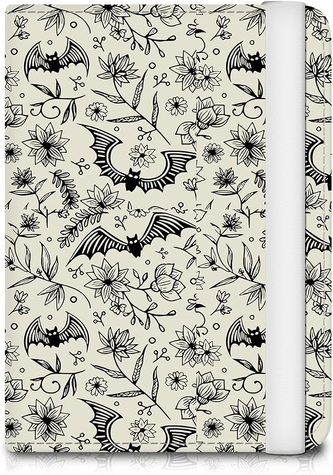 Passport Holder for Travel Essentials, Leather RFID Blocking Passport Wallet Cover Case, Cute Passport Book Holders for Women and Men Cute Grey Bats