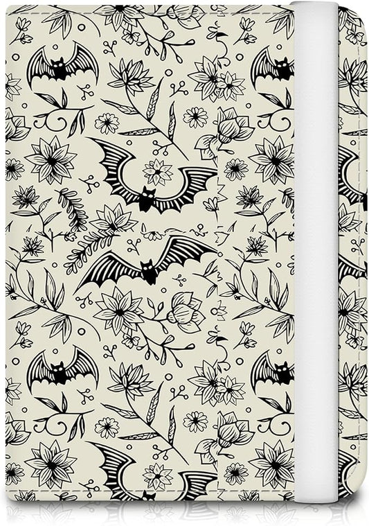 Passport Holder for Travel Essentials, Leather RFID Blocking Passport Wallet Cover Case, Cute Passport Book Holders for Women and Men Cute Grey Bats