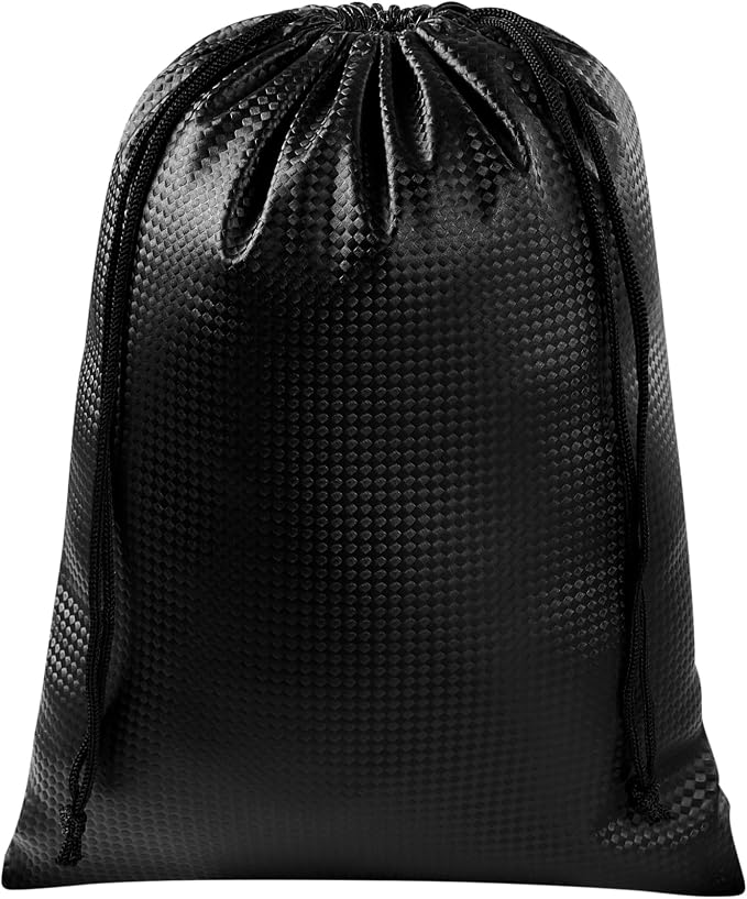 PALTERWEAR Tech-Weave PU-Coated Drawstring Bags (Set of 5) Water-Resistant, Directional-Stretch Travel Organizers for Toiletries, Tech Gear, Hobby - Durable, Wipe-Clean (Black 3D, 8 x 11 In)