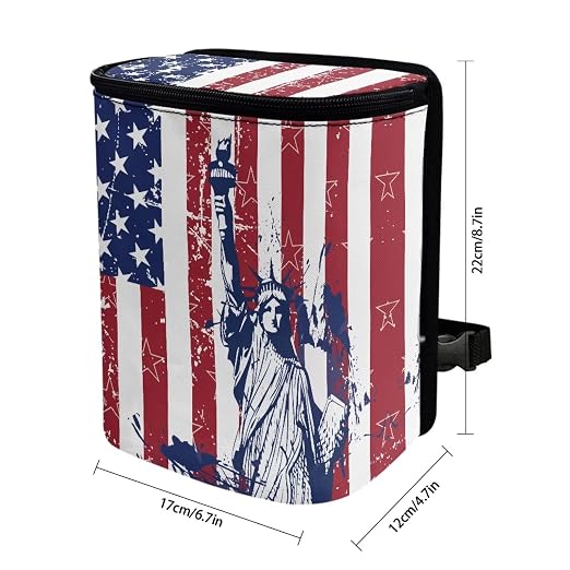Biyejit USA Statue of Liberty Car Trash Bin Collapsible Car Organizers and Storage for Front Seat Multipurpose Trash Bag Automotive Garbage Can Car Accessories Interior Car Organizer 4th of July Gift