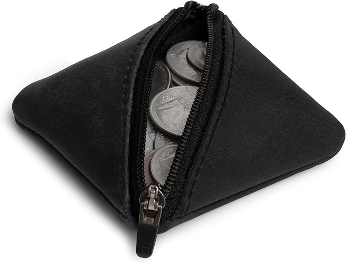Hide & Drink, Slash Zippered Pouch, Change Holder, and Storage for Pocket and Purse Organization with Zipper, Full Grain Leather, Handmade (Charcoal Black)
