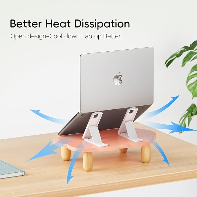 AFOOYO Adjustable Wood Laptop Stand, Ergonomic Height Angles Computer Stand, Cloud-Shaped Holder Riser Notebook Stand for Desk Compatible with Air, Pro, Dell, HP, Lenovo More 10-17.3" Laptops, Pink
