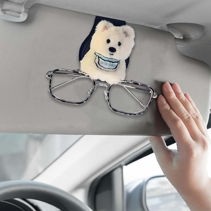 Tizee Magnetic Leather Sunglasses Holder for Car Visor - Cute Puppy Design,Eyeglass Clips Organizer Car Accessories for Women and Girls