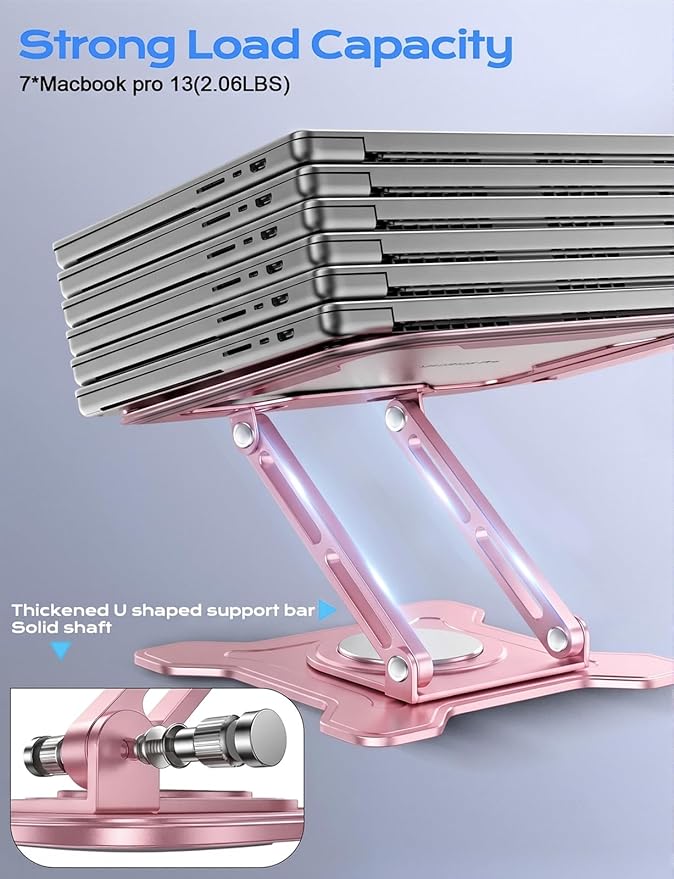 Adjustable Laptop Stand for Desk, 360° Rotating Base Ergonomic Computer Stand, Laptop Riser Foldable Protable for Office Home Fits Compatible with MacBook Pro/Air Notebook up to 10-16" Pink