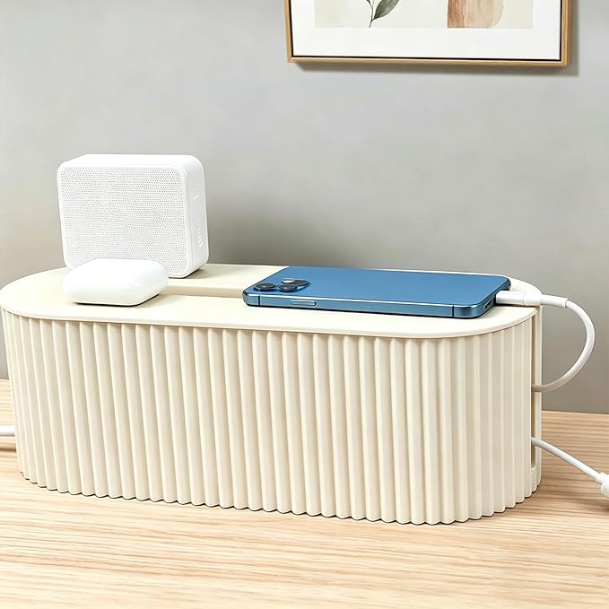 Cable Management Box Cord Organizer Box, Wires Hide Box Cord Concealer for Power Strips Surge Protectors Adapters Office Desk -Beige