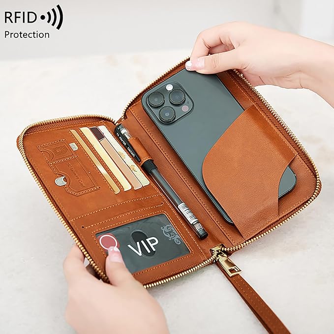 Multi-Functional RFID Passport Wallet Set, Blocking Passport Holder Travel Wallet, Holds Phones, Anti-Theft Protective Case with Multiple Card Pockets for Secure Travel Essentials (Pink)