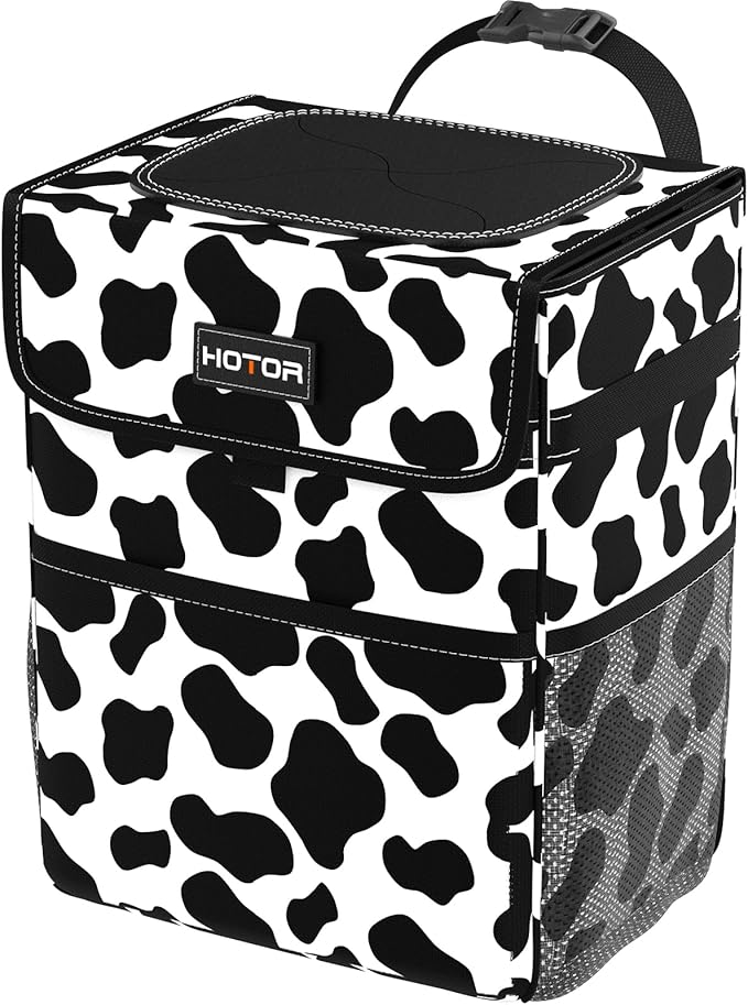 HOTOR Car Trash Can - Leak-Proof Car Organizer and Storage Bag for The Back/Front/Console of Any Cars,Sedans, SUVs & Trucks Easy-to-Install Car Accessory Interior, Cow Print