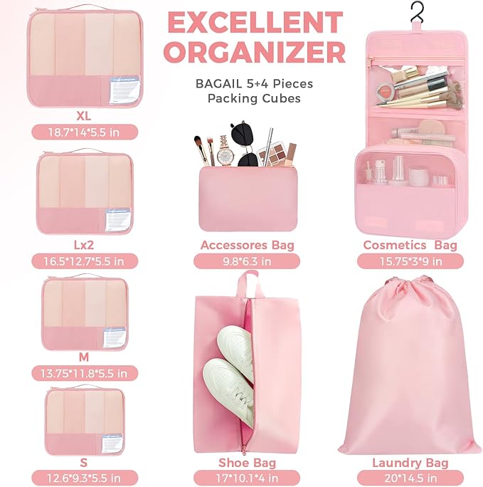 BAGAIL 9 Set Packing Cubes with Packing List Luggage Packing Organizers for Travel Accessories